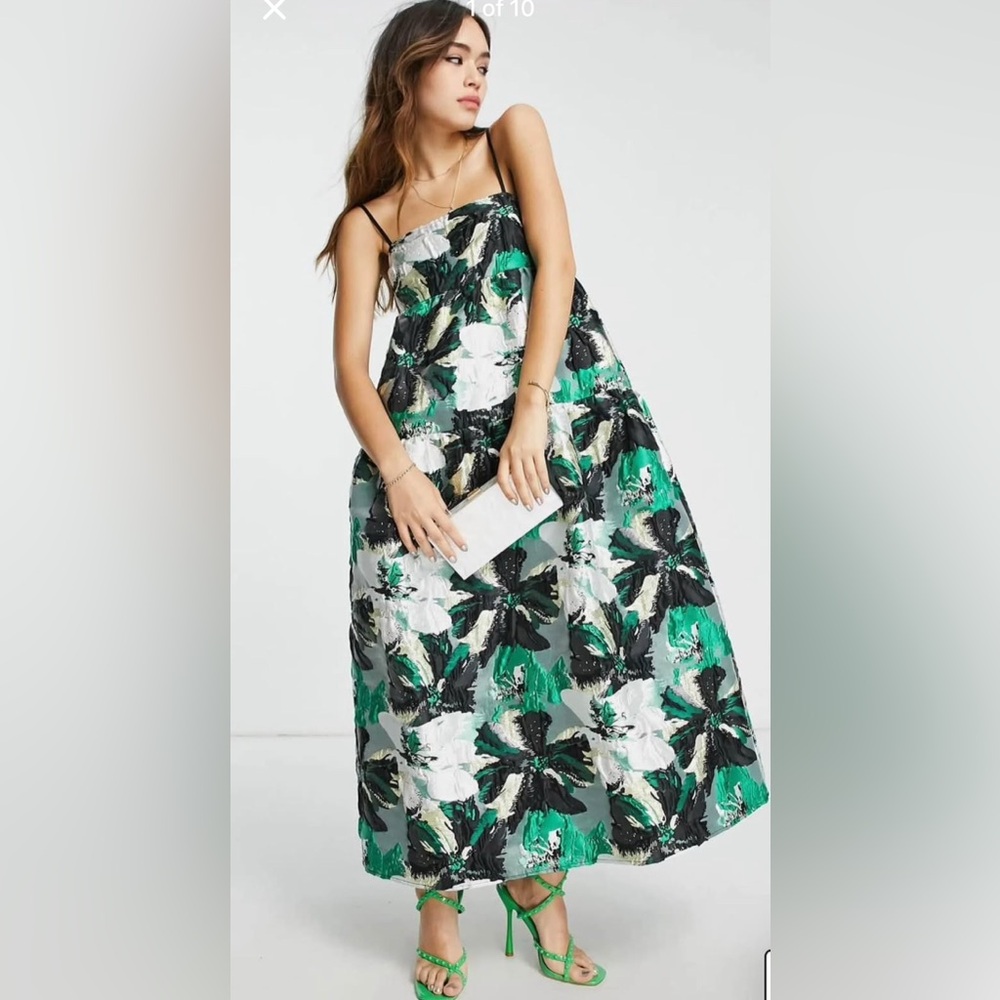 ASOS Abstract Floral Green & Black Formal Dress with POCKETS! 🙌 Size 10. Like 🆕